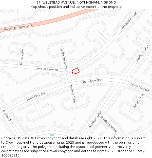 97, WELSTEAD AVENUE, NOTTINGHAM, NG8 5NQ: Location map and indicative extent of plot