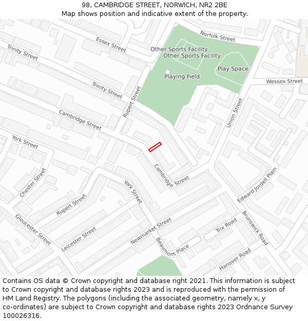 98, CAMBRIDGE STREET, NORWICH, NR2 2BE: Location map and indicative extent of plot