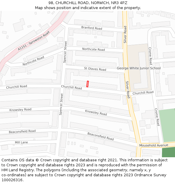 98, CHURCHILL ROAD, NORWICH, NR3 4PZ: Location map and indicative extent of plot