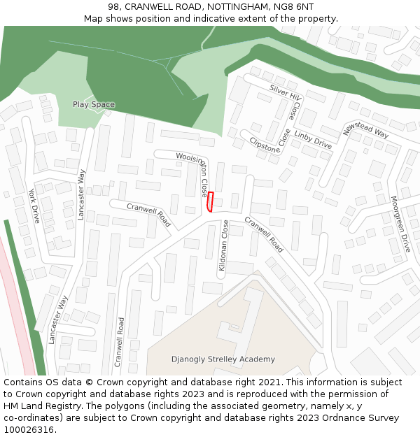 98, CRANWELL ROAD, NOTTINGHAM, NG8 6NT: Location map and indicative extent of plot