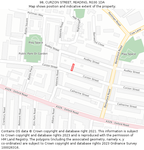 98, CURZON STREET, READING, RG30 1DA: Location map and indicative extent of plot