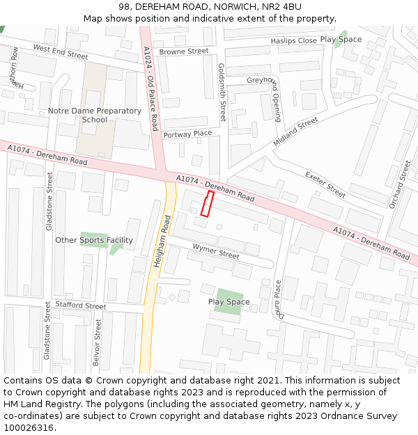 98, DEREHAM ROAD, NORWICH, NR2 4BU: Location map and indicative extent of plot