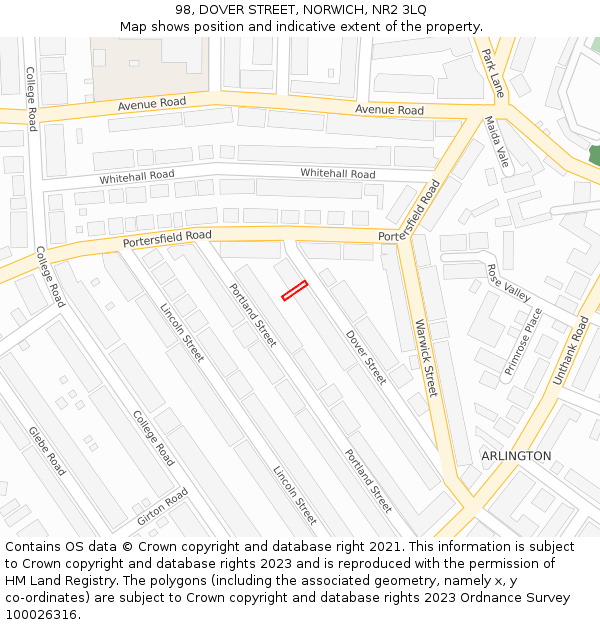 98, DOVER STREET, NORWICH, NR2 3LQ: Location map and indicative extent of plot
