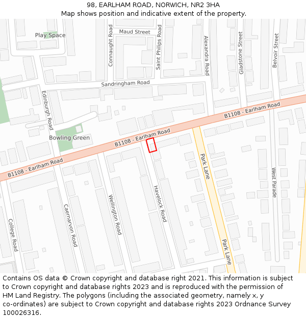 98, EARLHAM ROAD, NORWICH, NR2 3HA: Location map and indicative extent of plot