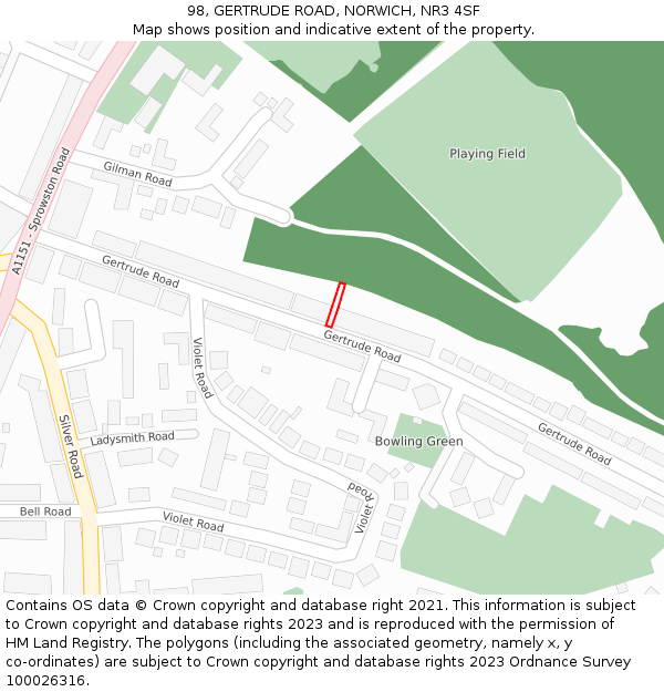 98, GERTRUDE ROAD, NORWICH, NR3 4SF: Location map and indicative extent of plot
