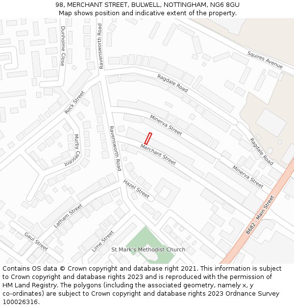 98, MERCHANT STREET, BULWELL, NOTTINGHAM, NG6 8GU: Location map and indicative extent of plot