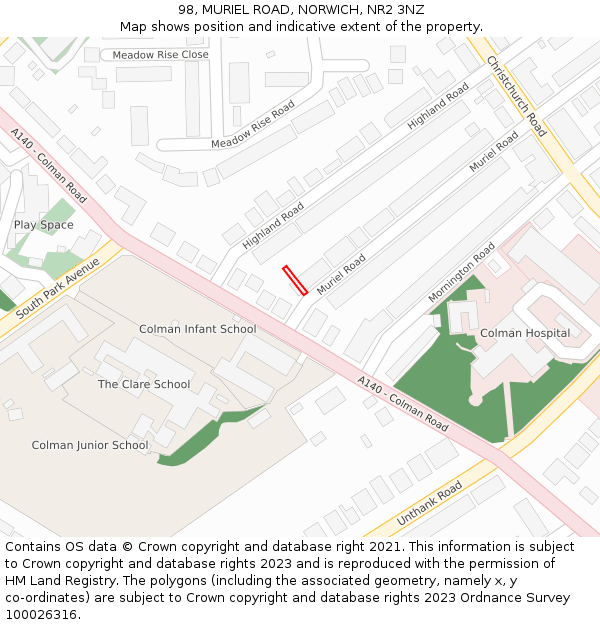 98, MURIEL ROAD, NORWICH, NR2 3NZ: Location map and indicative extent of plot