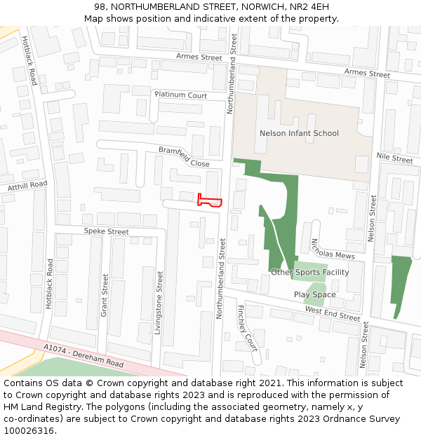 98, NORTHUMBERLAND STREET, NORWICH, NR2 4EH: Location map and indicative extent of plot