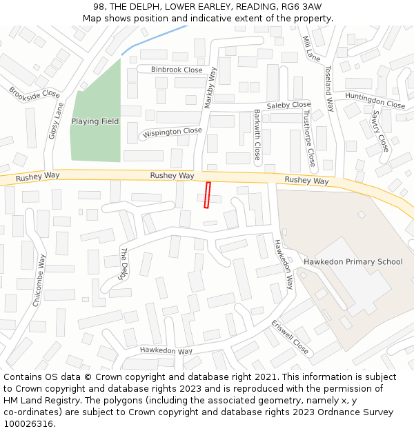 98, THE DELPH, LOWER EARLEY, READING, RG6 3AW: Location map and indicative extent of plot