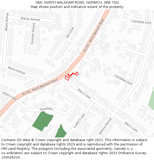 98A, NORTH WALSHAM ROAD, NORWICH, NR6 7QQ: Location map and indicative extent of plot