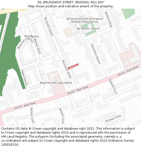 99, BRUNSWICK STREET, READING, RG1 6NY: Location map and indicative extent of plot