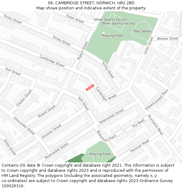 99, CAMBRIDGE STREET, NORWICH, NR2 2BD: Location map and indicative extent of plot