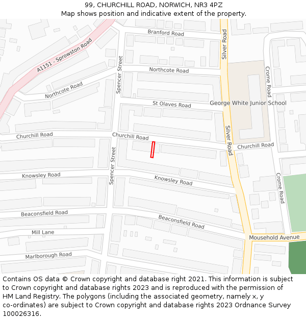 99, CHURCHILL ROAD, NORWICH, NR3 4PZ: Location map and indicative extent of plot