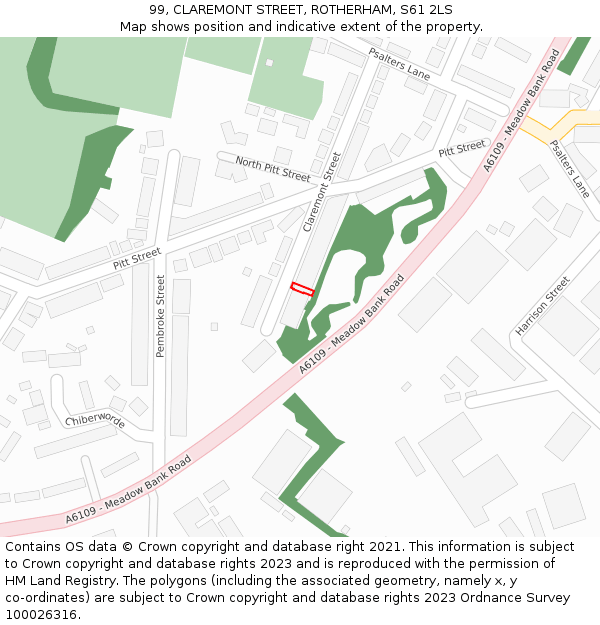 99, CLAREMONT STREET, ROTHERHAM, S61 2LS: Location map and indicative extent of plot