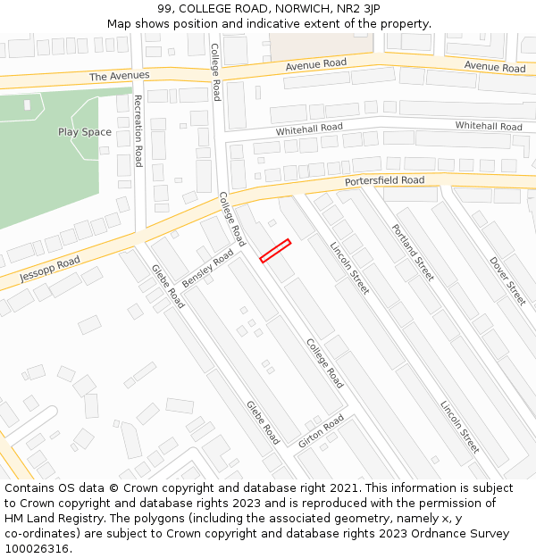 99, COLLEGE ROAD, NORWICH, NR2 3JP: Location map and indicative extent of plot