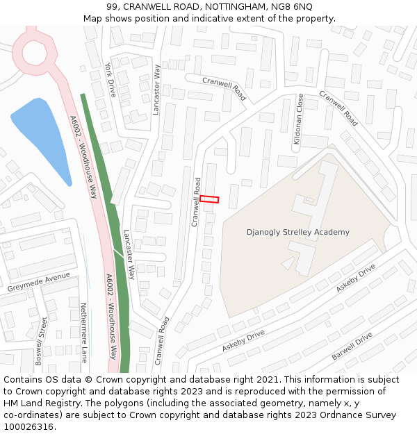 99, CRANWELL ROAD, NOTTINGHAM, NG8 6NQ: Location map and indicative extent of plot