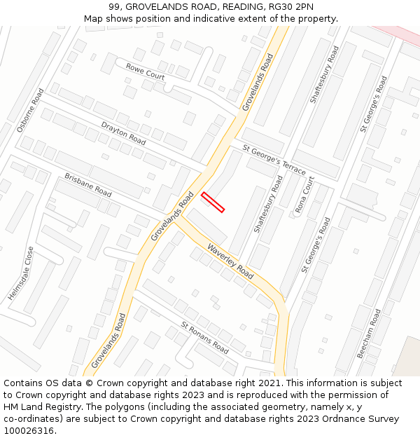 99, GROVELANDS ROAD, READING, RG30 2PN: Location map and indicative extent of plot