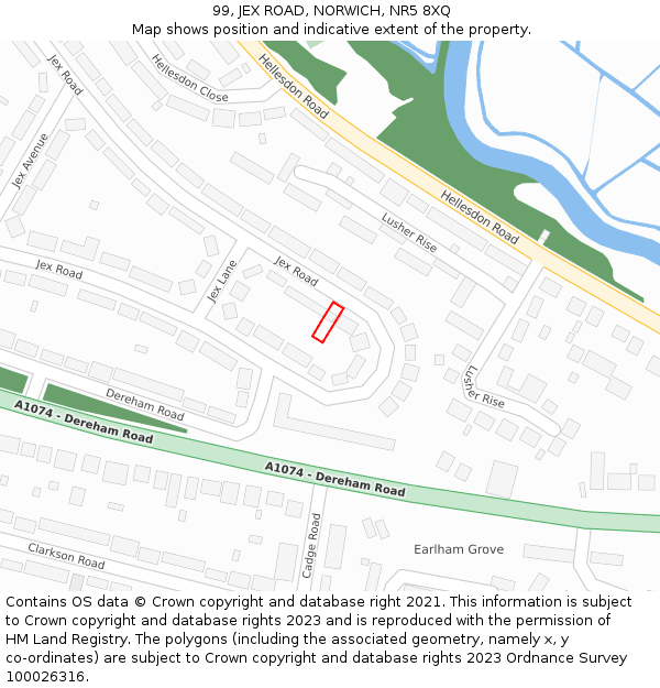 99, JEX ROAD, NORWICH, NR5 8XQ: Location map and indicative extent of plot