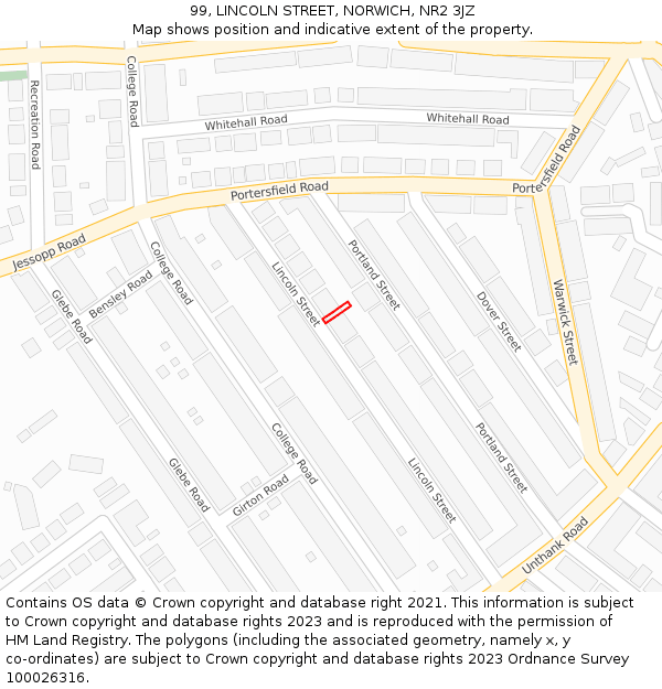 99, LINCOLN STREET, NORWICH, NR2 3JZ: Location map and indicative extent of plot