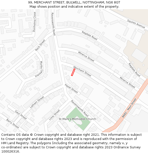99, MERCHANT STREET, BULWELL, NOTTINGHAM, NG6 8GT: Location map and indicative extent of plot