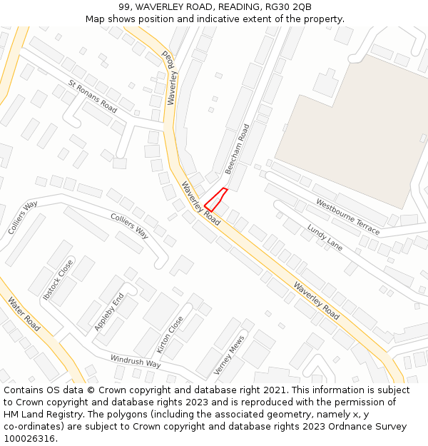 99, WAVERLEY ROAD, READING, RG30 2QB: Location map and indicative extent of plot