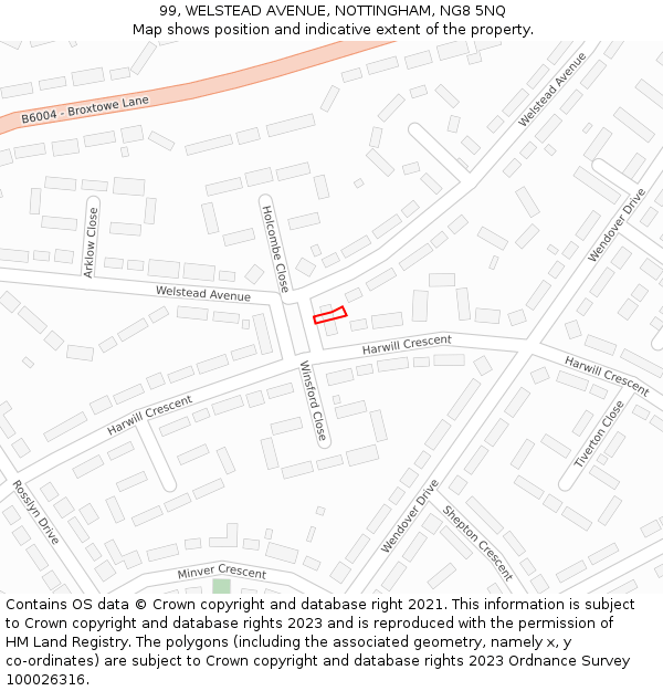 99, WELSTEAD AVENUE, NOTTINGHAM, NG8 5NQ: Location map and indicative extent of plot