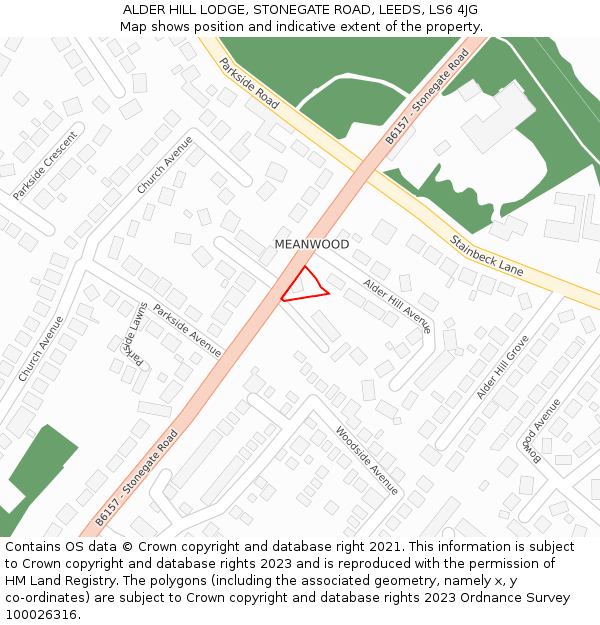 ALDER HILL LODGE, STONEGATE ROAD, LEEDS, LS6 4JG: Location map and indicative extent of plot