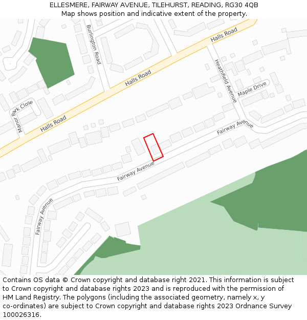 ELLESMERE, FAIRWAY AVENUE, TILEHURST, READING, RG30 4QB: Location map and indicative extent of plot