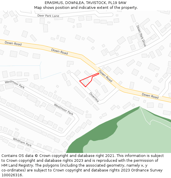 ERASMUS, DOWNLEA, TAVISTOCK, PL19 9AW: Location map and indicative extent of plot