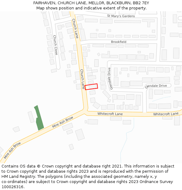 FAIRHAVEN, CHURCH LANE, MELLOR, BLACKBURN, BB2 7EY: Location map and indicative extent of plot