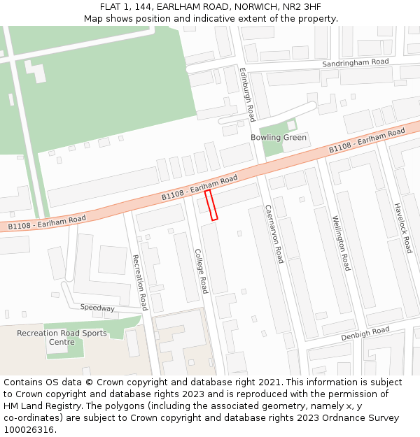 FLAT 1, 144, EARLHAM ROAD, NORWICH, NR2 3HF: Location map and indicative extent of plot