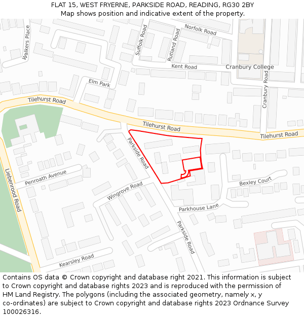 FLAT 15, WEST FRYERNE, PARKSIDE ROAD, READING, RG30 2BY: Location map and indicative extent of plot