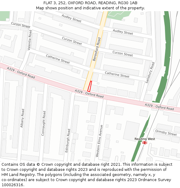 FLAT 3, 252, OXFORD ROAD, READING, RG30 1AB: Location map and indicative extent of plot