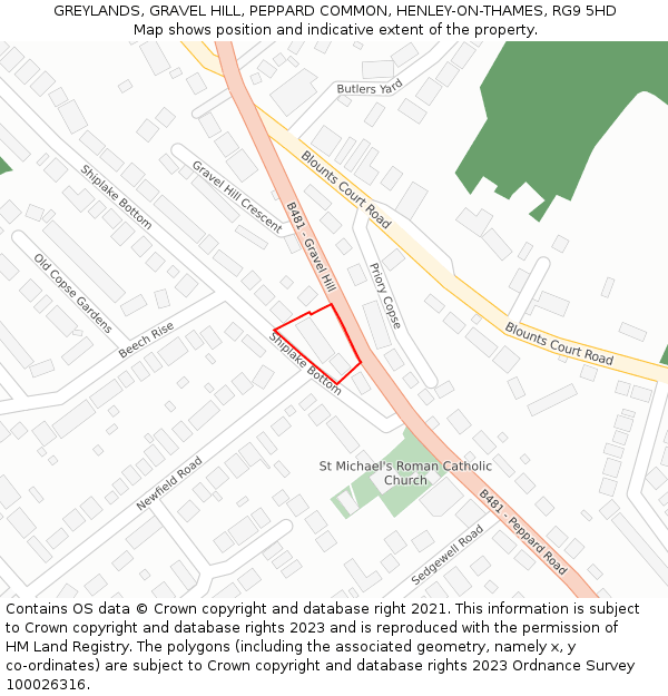 GREYLANDS, GRAVEL HILL, PEPPARD COMMON, HENLEY-ON-THAMES, RG9 5HD: Location map and indicative extent of plot