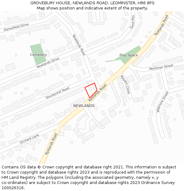 GROVEBURY HOUSE, NEWLANDS ROAD, LEOMINSTER, HR6 8PS: Location map and indicative extent of plot