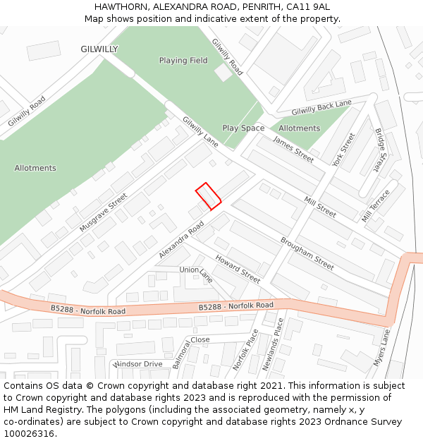 HAWTHORN, ALEXANDRA ROAD, PENRITH, CA11 9AL: Location map and indicative extent of plot