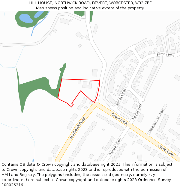 HILL HOUSE, NORTHWICK ROAD, BEVERE, WORCESTER, WR3 7RE: Location map and indicative extent of plot