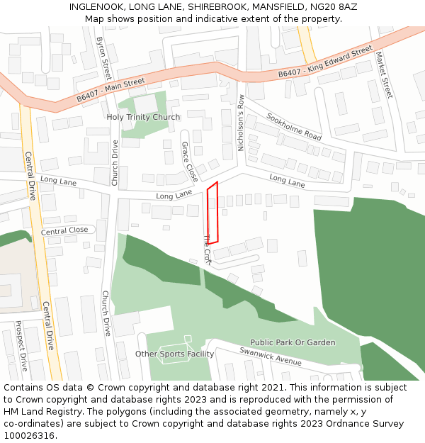 INGLENOOK, LONG LANE, SHIREBROOK, MANSFIELD, NG20 8AZ: Location map and indicative extent of plot