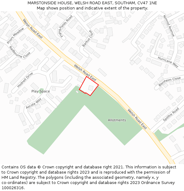 MARSTONSIDE HOUSE, WELSH ROAD EAST, SOUTHAM, CV47 1NE: Location map and indicative extent of plot