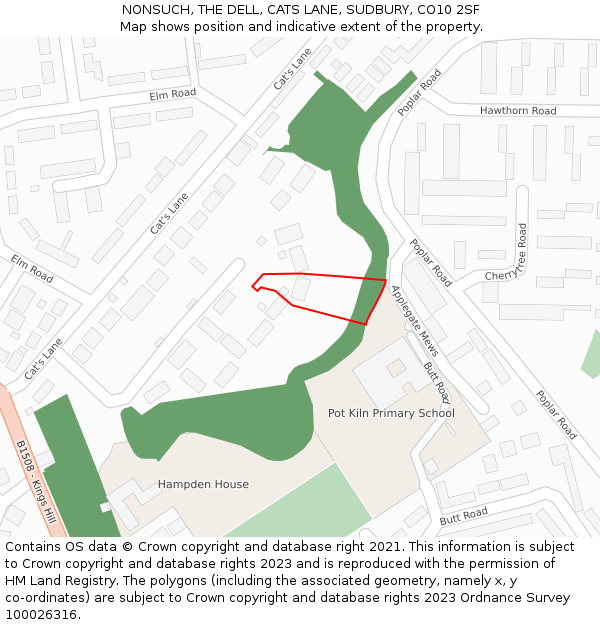 NONSUCH, THE DELL, CATS LANE, SUDBURY, CO10 2SF: Location map and indicative extent of plot