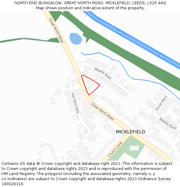NORTH END BUNGALOW, GREAT NORTH ROAD, MICKLEFIELD, LEEDS, LS25 4AG: Location map and indicative extent of plot