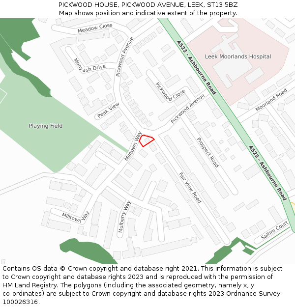 PICKWOOD HOUSE, PICKWOOD AVENUE, LEEK, ST13 5BZ: Location map and indicative extent of plot