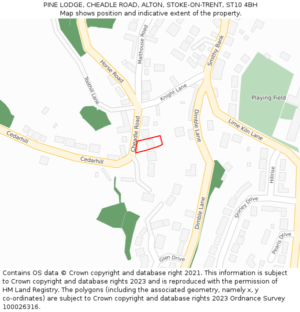 PINE LODGE, CHEADLE ROAD, ALTON, STOKE-ON-TRENT, ST10 4BH: Location map and indicative extent of plot