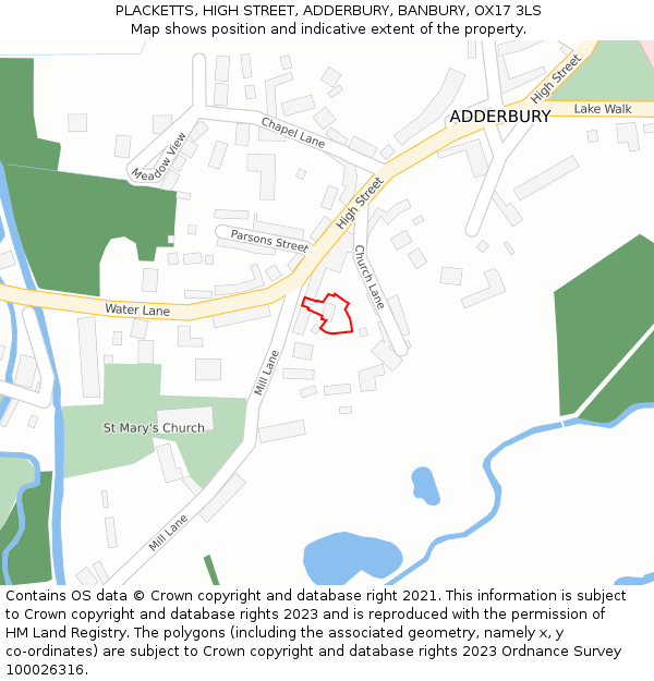 PLACKETTS, HIGH STREET, ADDERBURY, BANBURY, OX17 3LS: Location map and indicative extent of plot