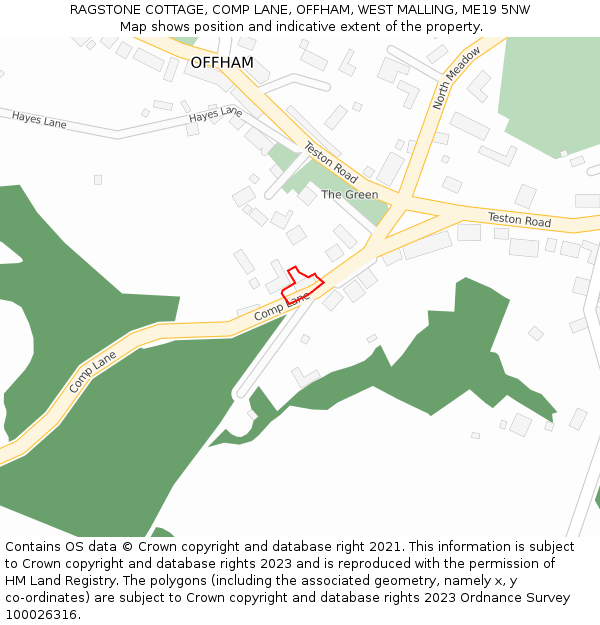 RAGSTONE COTTAGE, COMP LANE, OFFHAM, WEST MALLING, ME19 5NW: Location map and indicative extent of plot