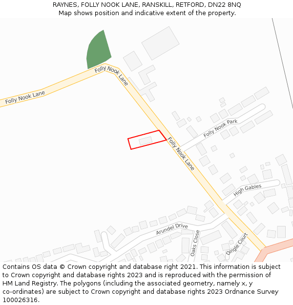 RAYNES, FOLLY NOOK LANE, RANSKILL, RETFORD, DN22 8NQ: Location map and indicative extent of plot