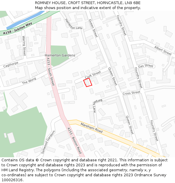 ROMNEY HOUSE, CROFT STREET, HORNCASTLE, LN9 6BE: Location map and indicative extent of plot