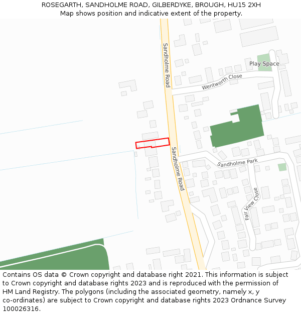 ROSEGARTH, SANDHOLME ROAD, GILBERDYKE, BROUGH, HU15 2XH: Location map and indicative extent of plot