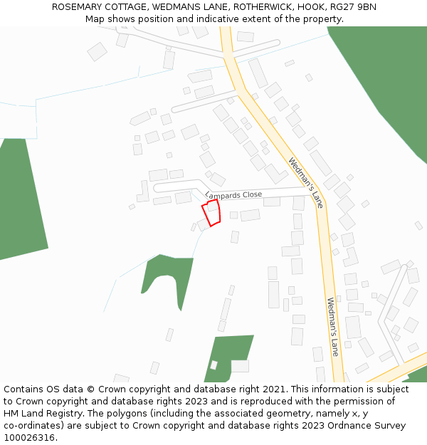 ROSEMARY COTTAGE, WEDMANS LANE, ROTHERWICK, HOOK, RG27 9BN: Location map and indicative extent of plot