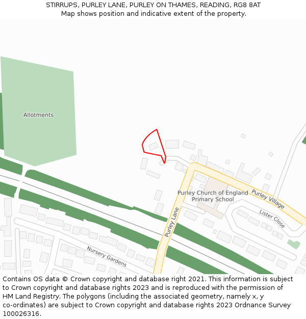 STIRRUPS, PURLEY LANE, PURLEY ON THAMES, READING, RG8 8AT: Location map and indicative extent of plot